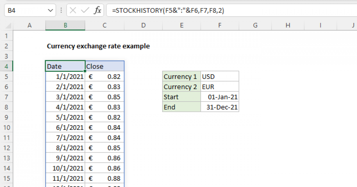 Currency Exchange Rate Example Excel Formula Exceljet